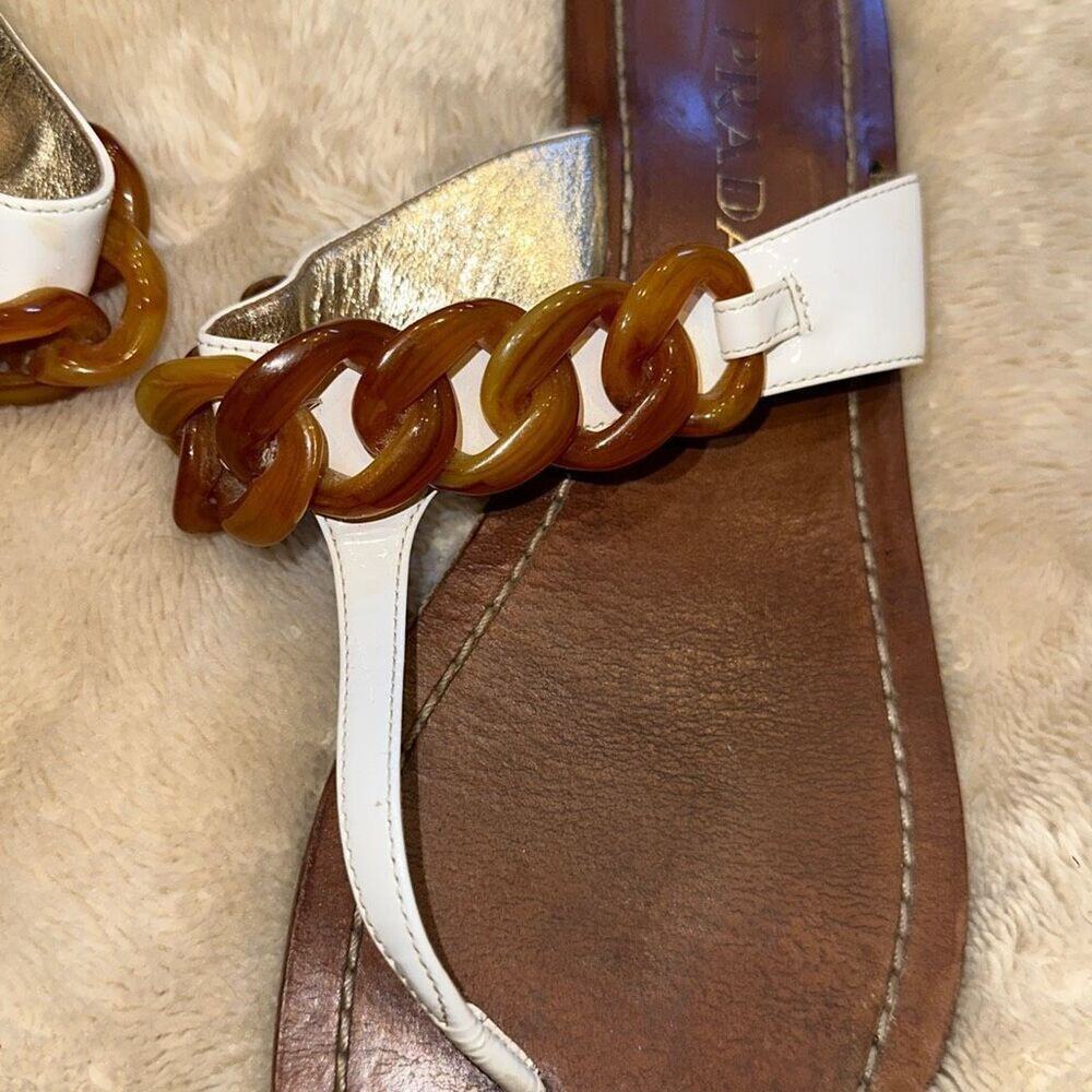 Prada white with tortoise shell chain sandals | Sz 39.5 - Picture 3 of 7